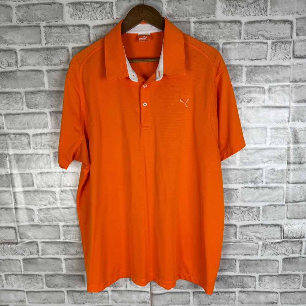 Puma Sportlifestyle Mens XL Orange Golf Polo Shirt Short Sleeve Performance - Picture 2 of 8